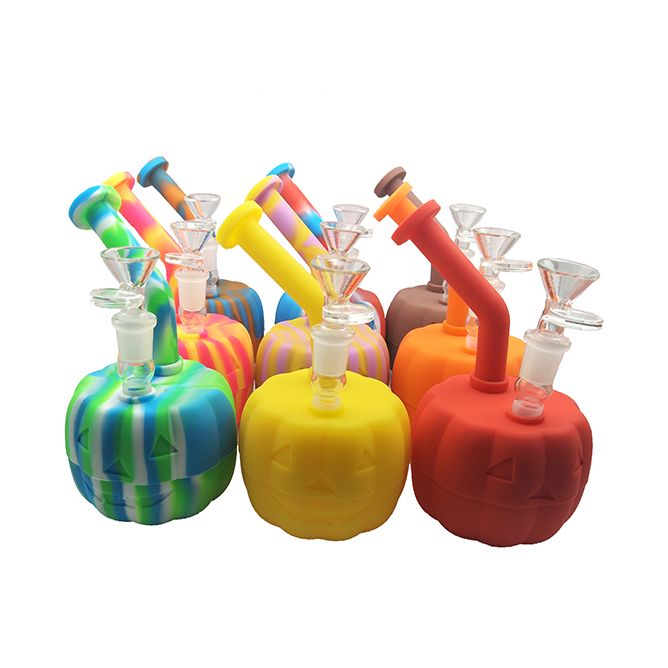 Halloween Orange Pumpkin Silicone Water Bong 14mm With Glass Downstem