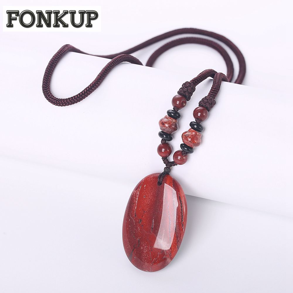 2018 Forkup Red Jasper Necklaces Punk Women Bijoux Geometric Natural 2018 Forkup Red Jasper Necklaces Punk Women Bijoux Geometric Natural Stone Pendant Wedding Jewelry Rope Chain Beaded Diy Friendship From Qiufenshi