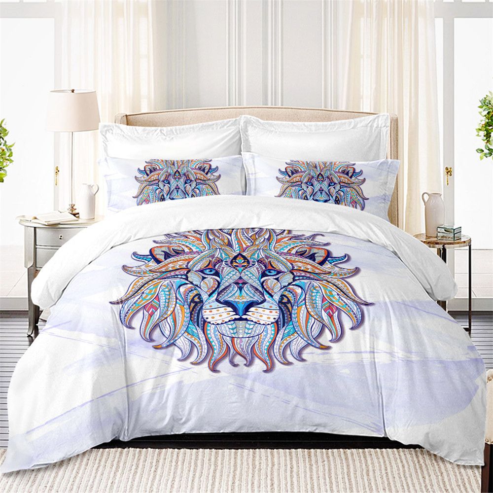 Boys Cool Lion Print Bedding Set Colorful Animal Duvet Cover Twin Boys Cool Lion Print Bedding Set Colorful Animal Duvet Cover Twin Full King Queen Bed Tribal Bedclothes Pillowcase D45 Comforter