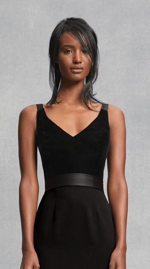 crepe and velvet bridesmaid dress with open back