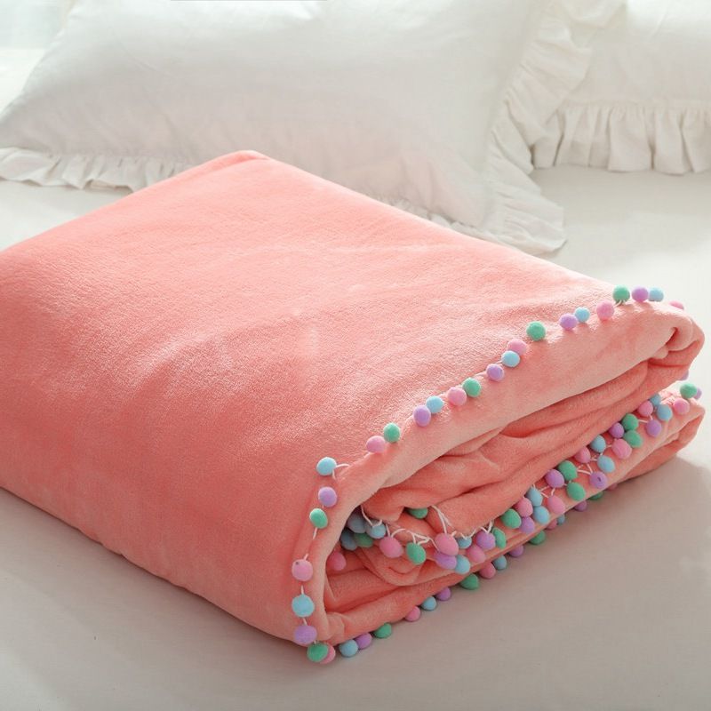 Pompom Fleece Blanket On The BedMulti Size Solid Color Bedding Sofa Cool Pale Pink Throw Blanket Pompom Fleece Blanket On The BedMulti Size Solid Color Bedding Sofa Cool Pale Pink Throw Blanket
