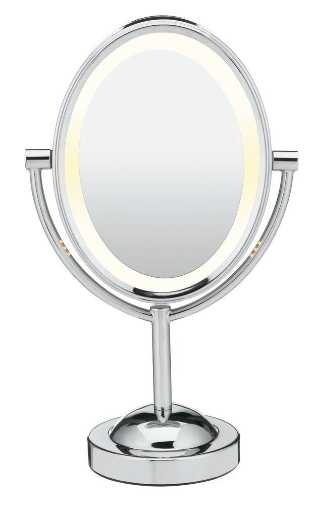 Double Sided Lighted Makeup Mirror Vanity 1x 7x Magnification Polished Chrome Finish