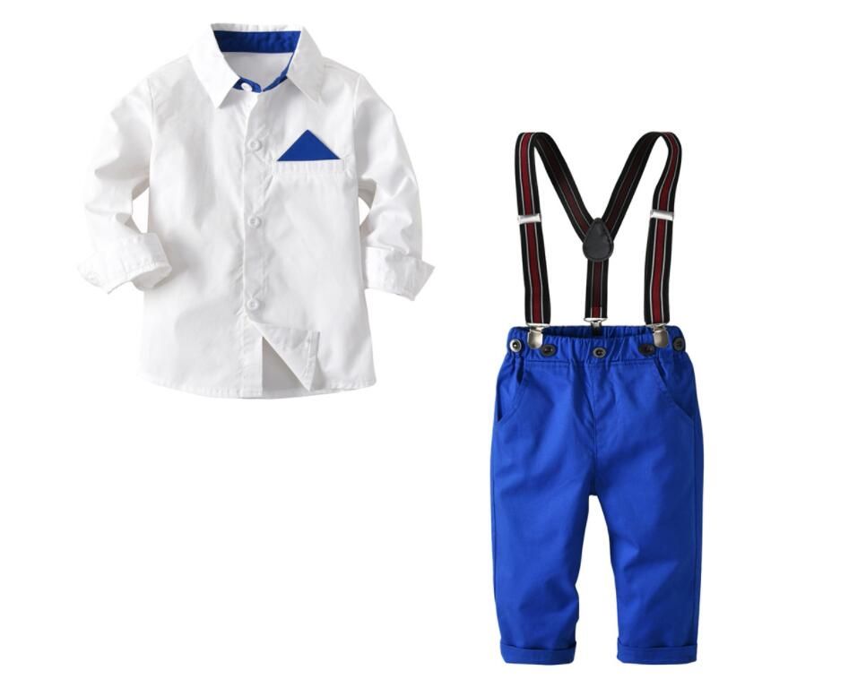 2018 Boy White T Shirt And Pants With Braces Set Baby Spring And Autumn Suspenders Suit Kids 