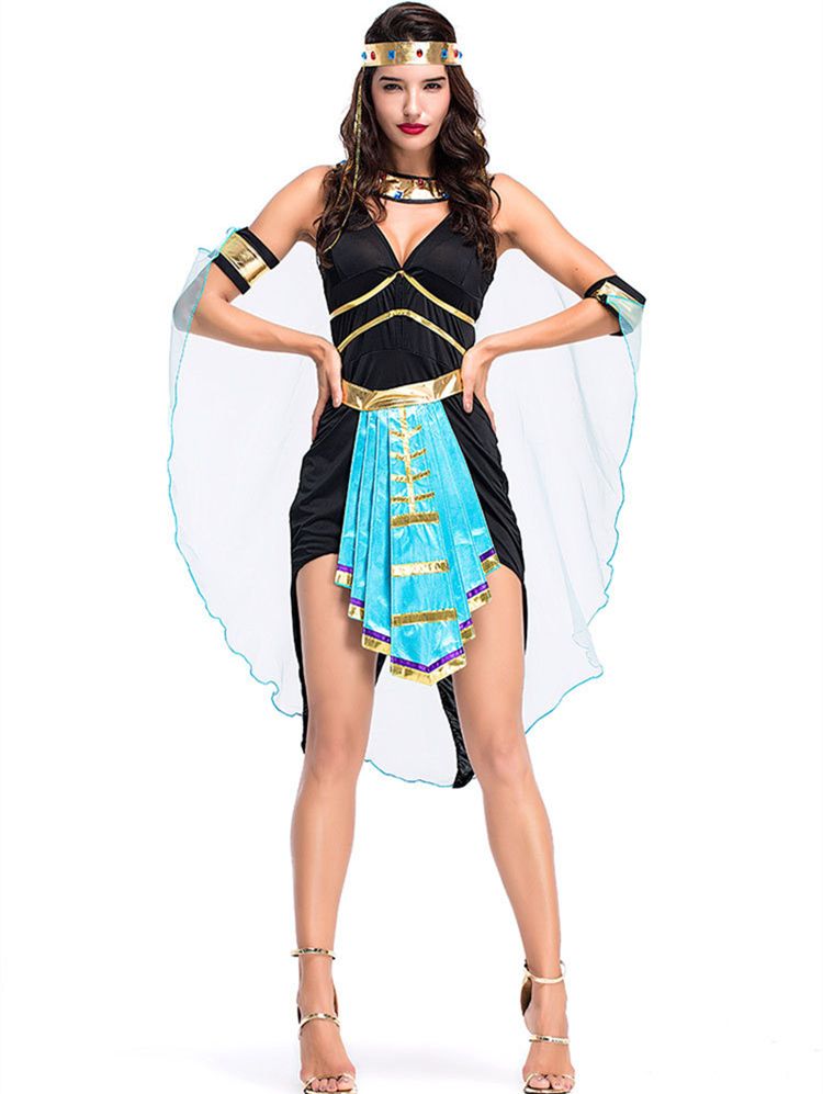 2018 New Egyptian Goddess Costumes Sexy Blue Belt Women