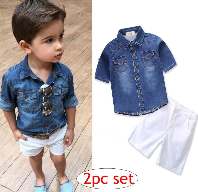 white shorts denim shirt