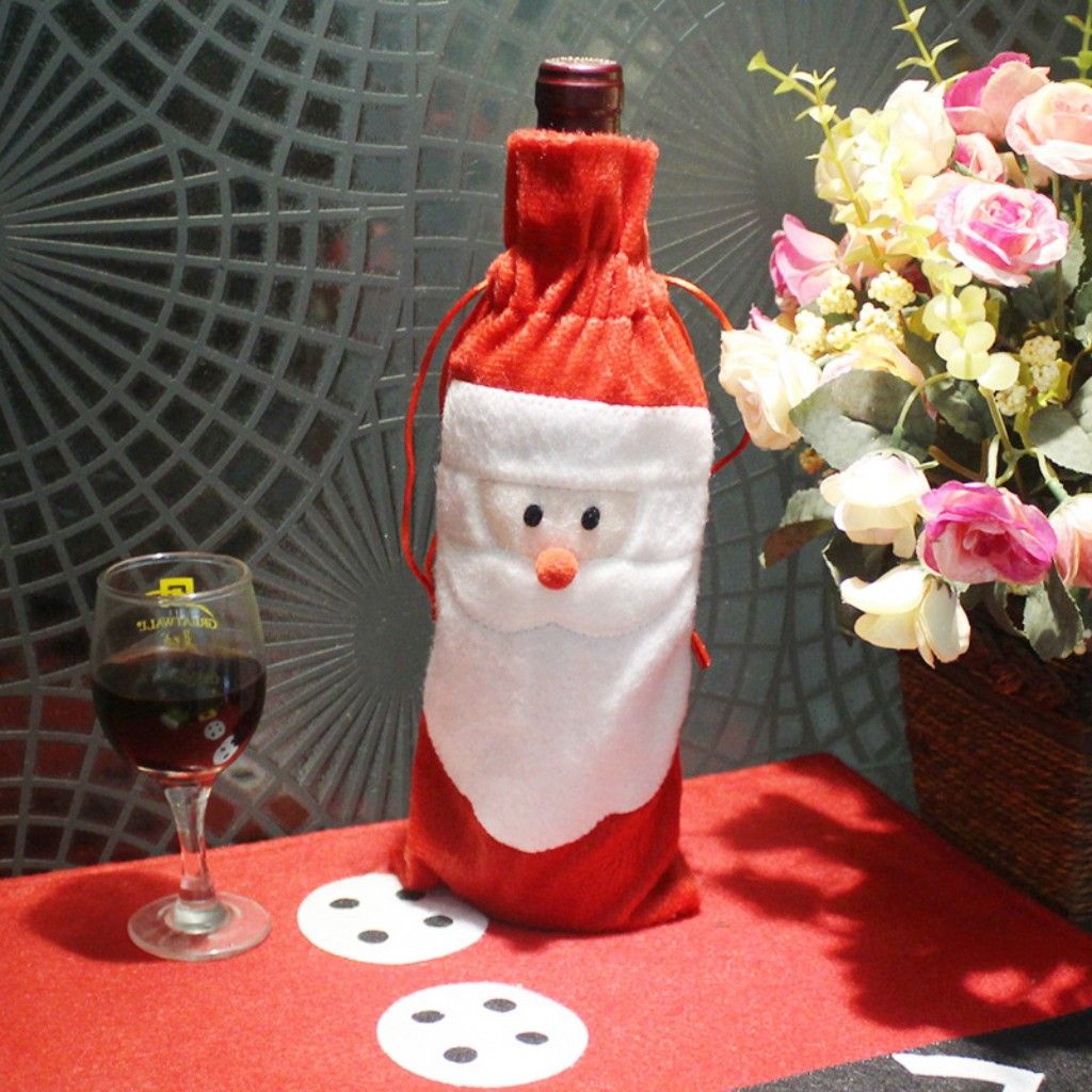 Red Wine Bottle Cover Bags Christmas Dinner Table Decoration Home Party Decors Cute Cartoon Santa Claus Holiday Decorating Holiday Decoration From Esw home2