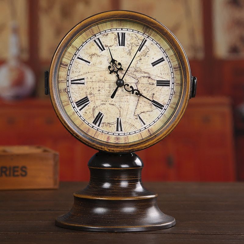 Vintage 6inch Double Sided Round Iron Art Desk Table Clock Classic Home Decoration Ornament