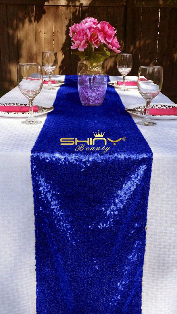 New Listing ! Royal Blue Sequin Table Runner 12'' * 108