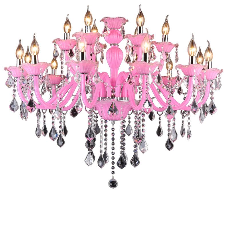 Fancy Purple Color And Crystal Material Modern Chandelier Lighting With Lampshades Candle Chandeliers Girls Room Decor