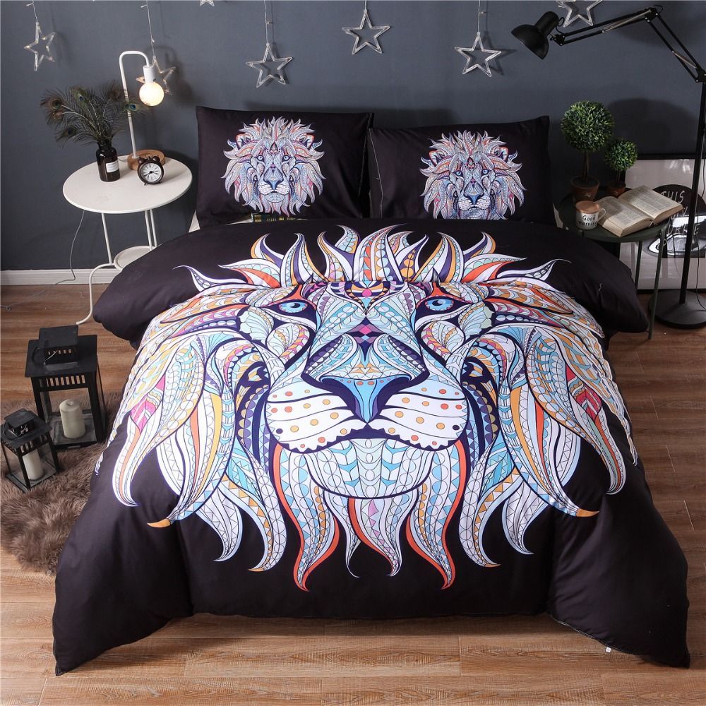 2 Lion Pattern Bedding Set Duvet Cover Set With 2 Pillow Shams