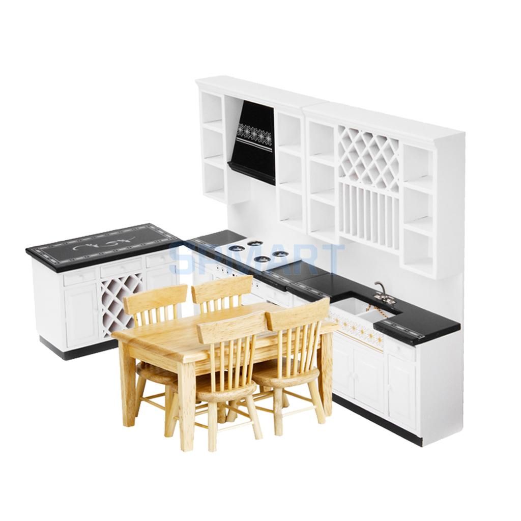 1 12 Dollhouse Miniature Wood Furniture Kits Dining Table Chair 1 12 Dollhouse Miniature Wood Furniture Kits Dining Table Chair Deluxe Kitchen Cabinet Set Best For Girls Dolls House Children From Toyshome