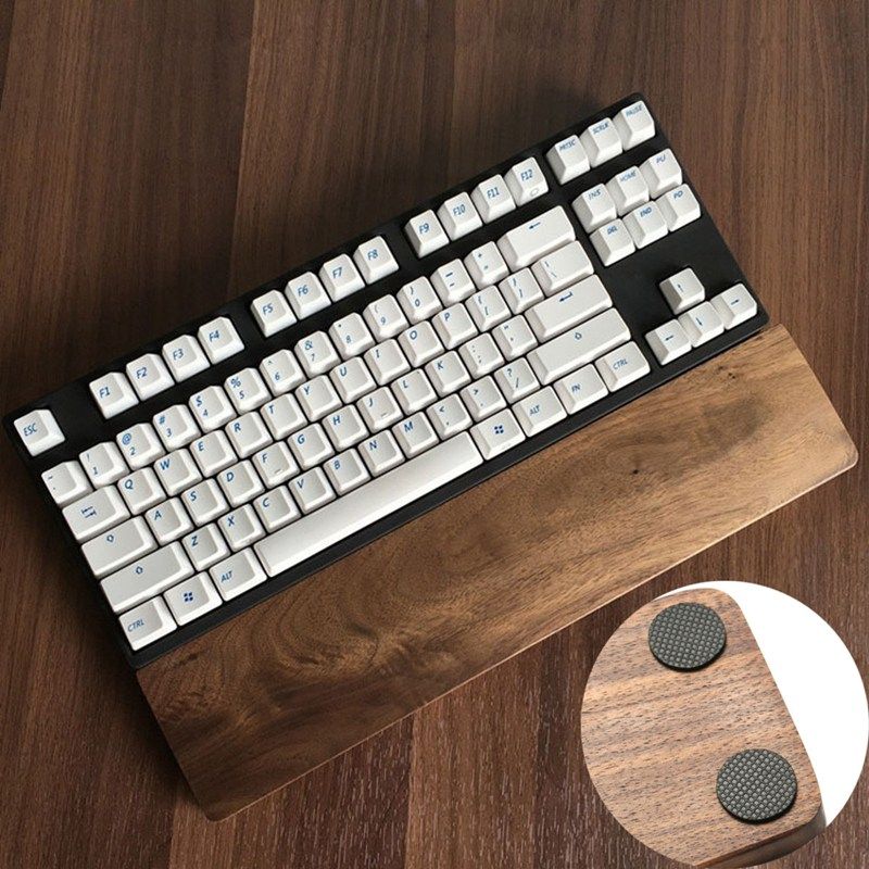 Wooden Keyboard Protection Hand Pad Anti Skid Natural Black Walnut Wood Wrist Rest For 60 Key Gaming