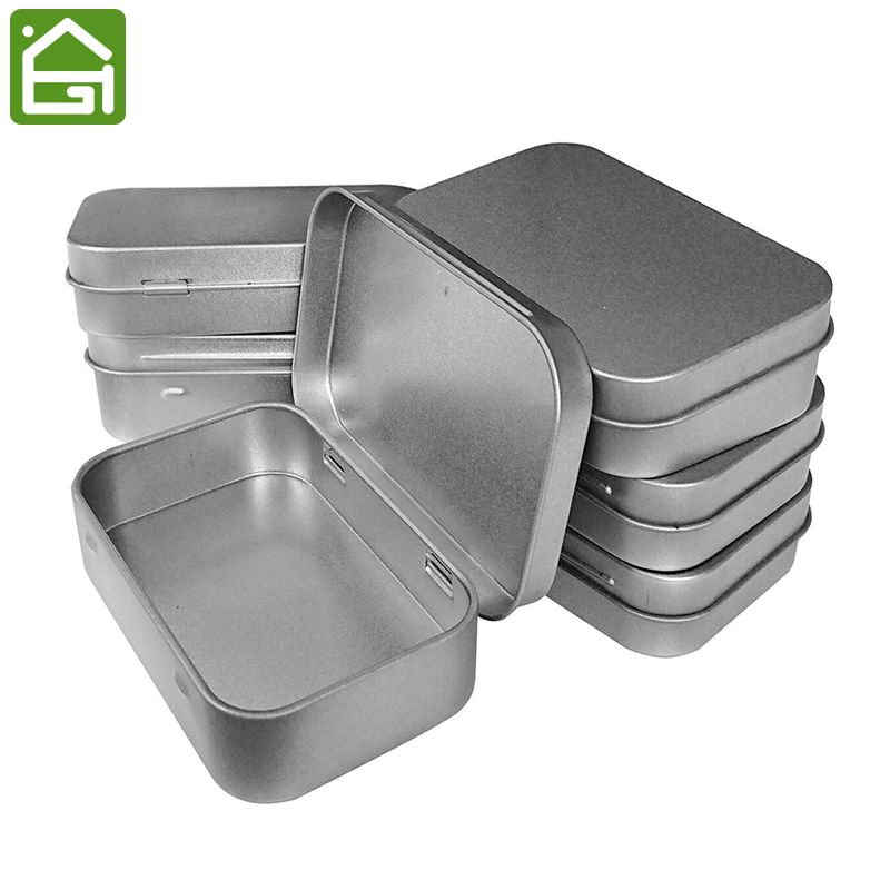 Set Of 12 Metal Hinged Top Tin Box Containers Portable Small Storage With Lids Craft Empty Bo