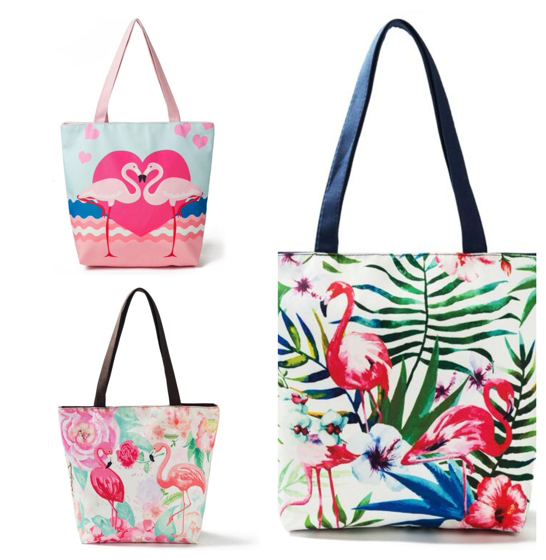 Wholesale Dreaming Flamingo Printed Canvas Tote Female Casual Beach Bags Large Capacity Women ...