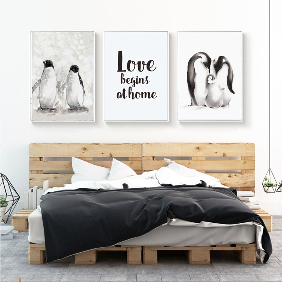 2018 modern penguin family love canvas painting poster print nordic