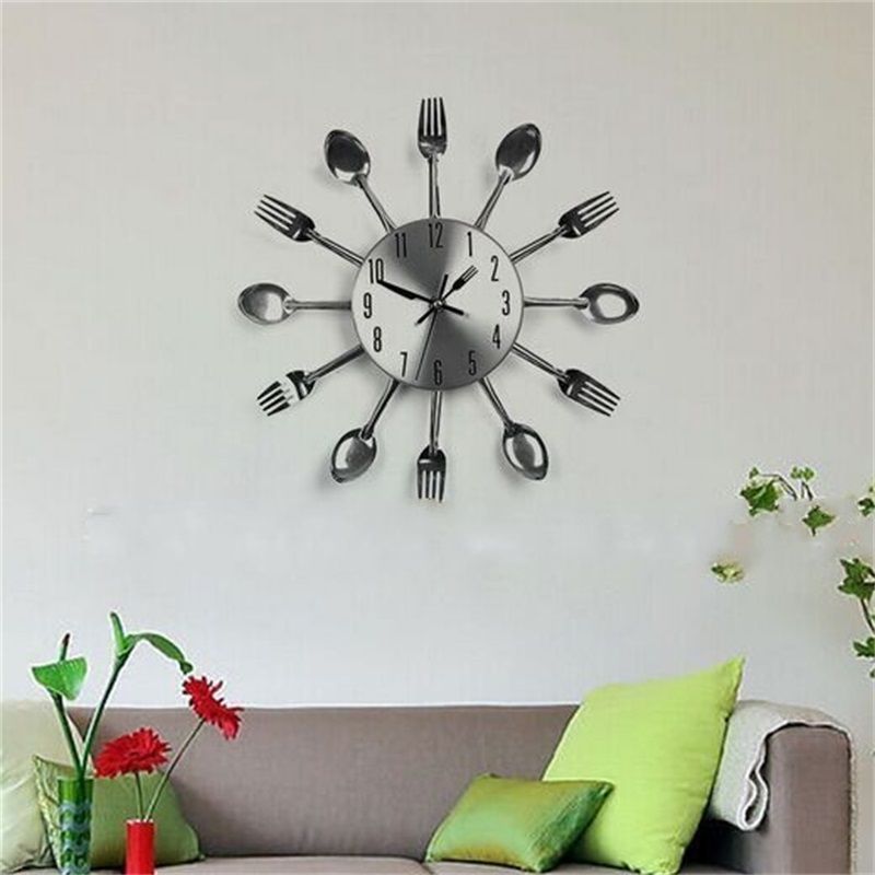 Cutlery Clocks Modern Kitchen Living Room Wall Spoon Fork Knife Clock