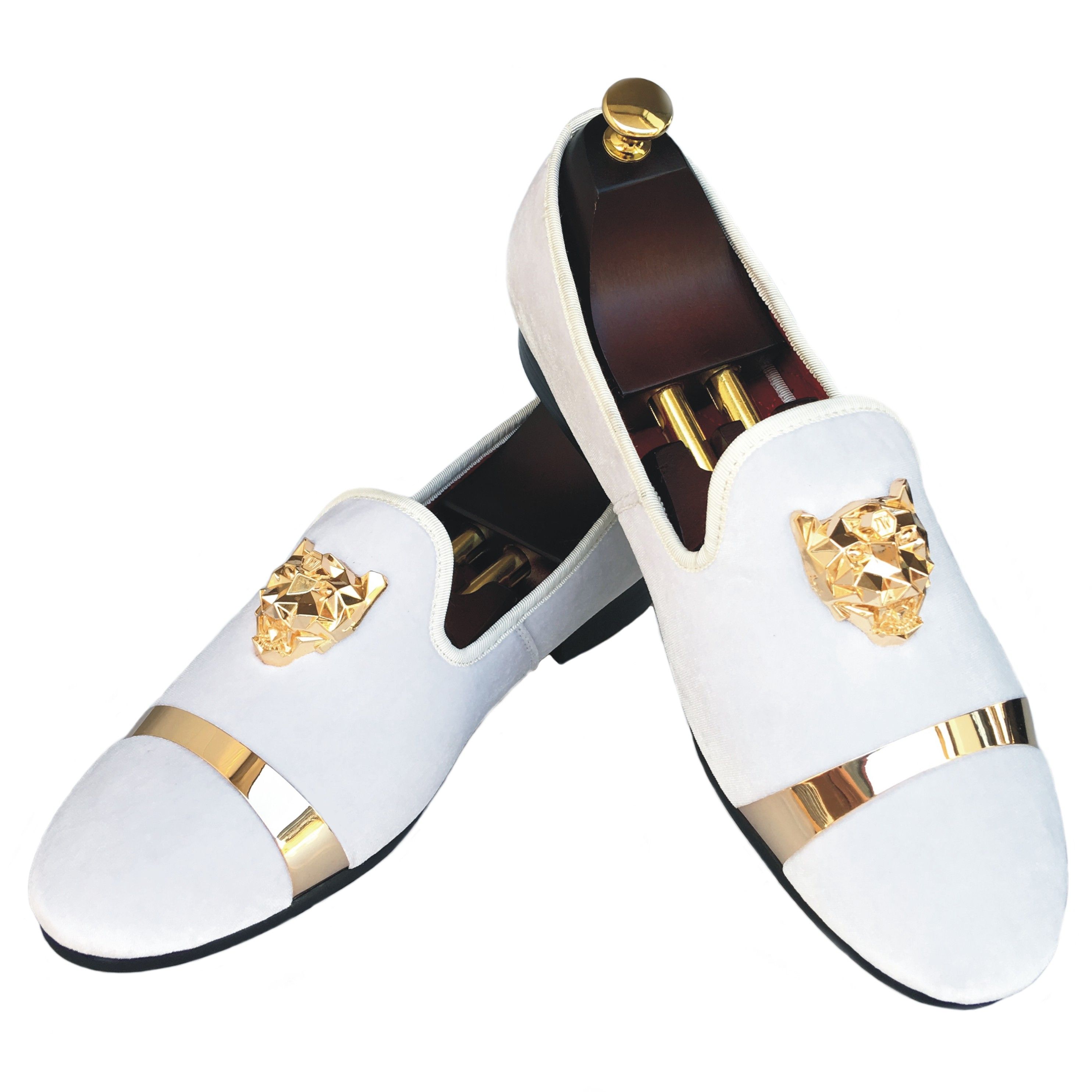 Handmade Men&#39;S Velvet Loafers Slippers With Gold Buckle Wedding Dress Shoes Slip On Smoking ...