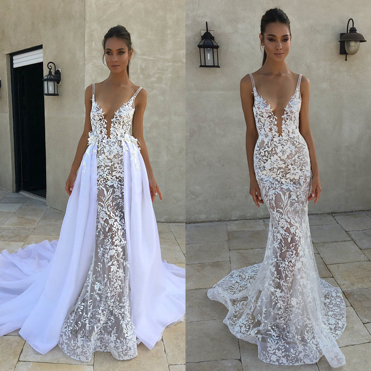 2018 Champagne White Sheath Wedding Dress Detachable Skirt Bridal Gown Size 2 20