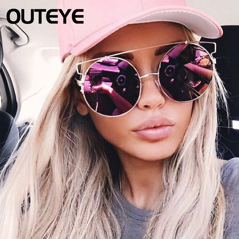 Outeye Fashion Gold Mirror Sun Glasses Cat Eye Oversized Big Round Outeye Fashion Gold Mirror Sun Glasses Cat Eye Oversized Big Round Sunglasses Women Superstar Brand Designer Female Oculos Uv400