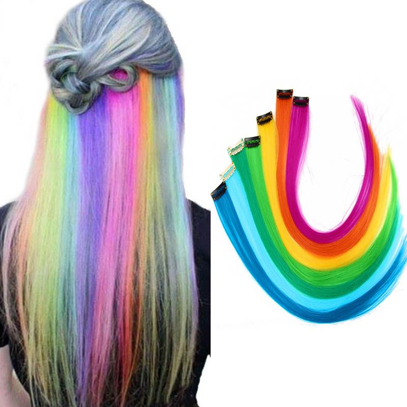 color hair strips subtle colored highlight synthetic clip in hair extensions one piece color strips long straight hairpiece for sports fans 20 inches color hair strips subtle colored highlight synthetic clip in hair extensions one piece color strips long straight hairpiece for sports fans 20 inches