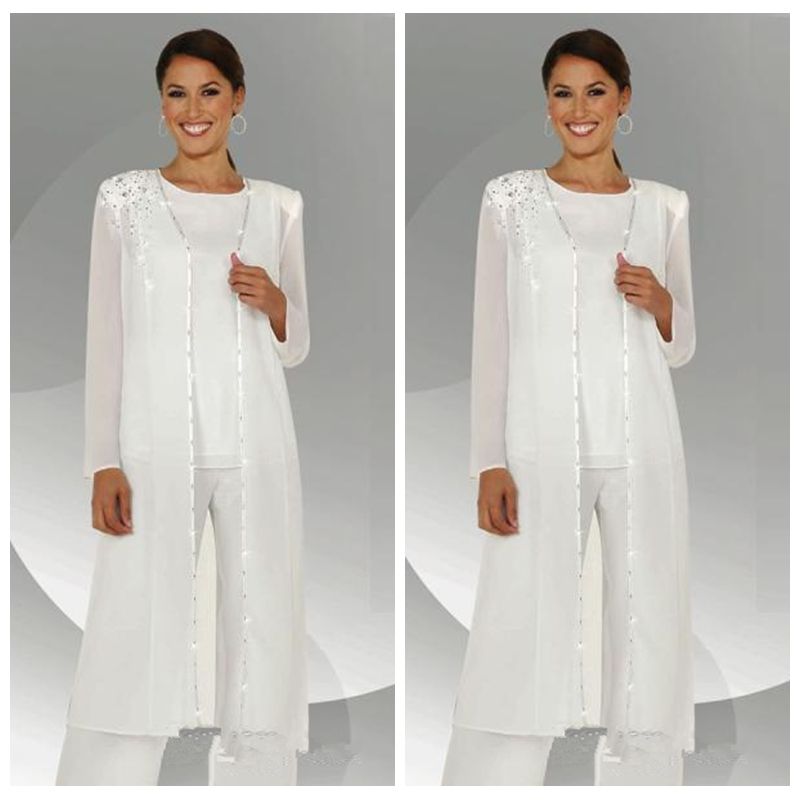 white chiffon suit