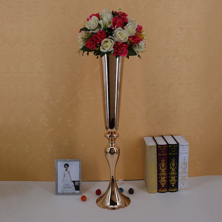 2019 Royal Gold Silver Tall Big Flower Vase Wedding Table Centerpieces Decor Party Road Lead Flower Holder Metal Flower Rack för DIY Event
