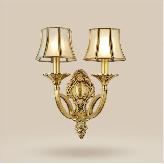 Svitz Italy Antique Wall Lamp Copper Mirror Light 2 Lights Big Glass Lampshade Fixtures Bedside Hotel Terrace Sconces