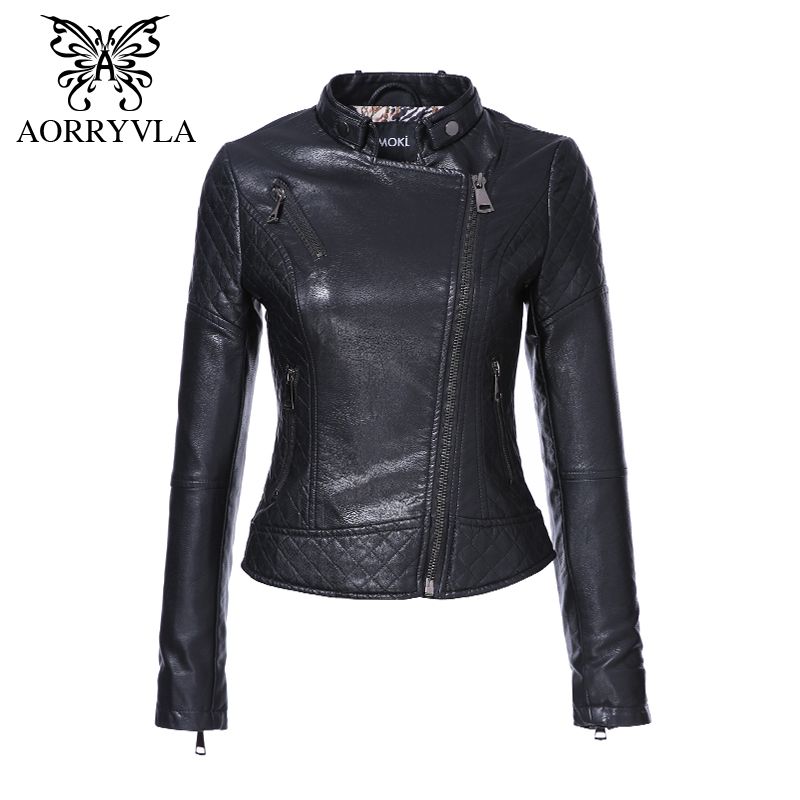 Aorryvla Brand Faux Leather Jacket For Women Spring 2018 Slim Biker Motorcycle Full Sleeve Zipper Short Length S Clothing