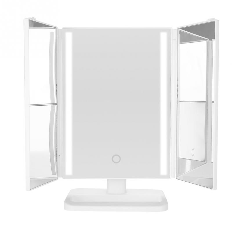 Makeup Mirror With Led Light Tri Fold 24 Lighted Vanity Adjustable Cosmetic