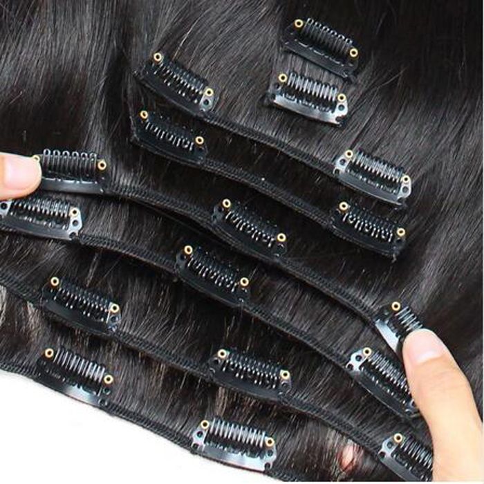 Clip de 10 pulgadas-24 pulgadas en extensiones de cabello humano / set 100g Color natural Doble trama clip en el pelo remy recto