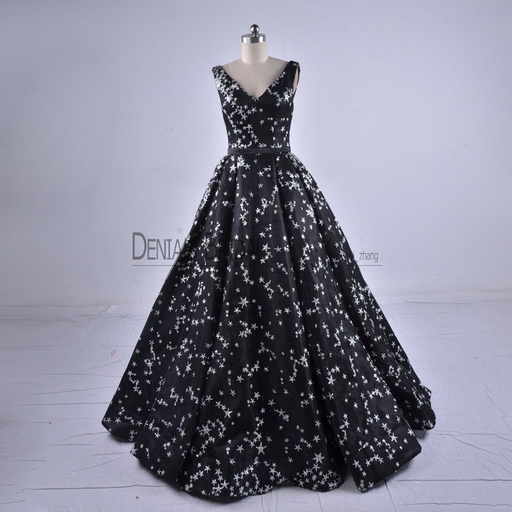 Acheter 2018 Robes De Soir?�e Bling A Line Avec ??toiles Paillettes Dentelle Blet Col En V Sans 