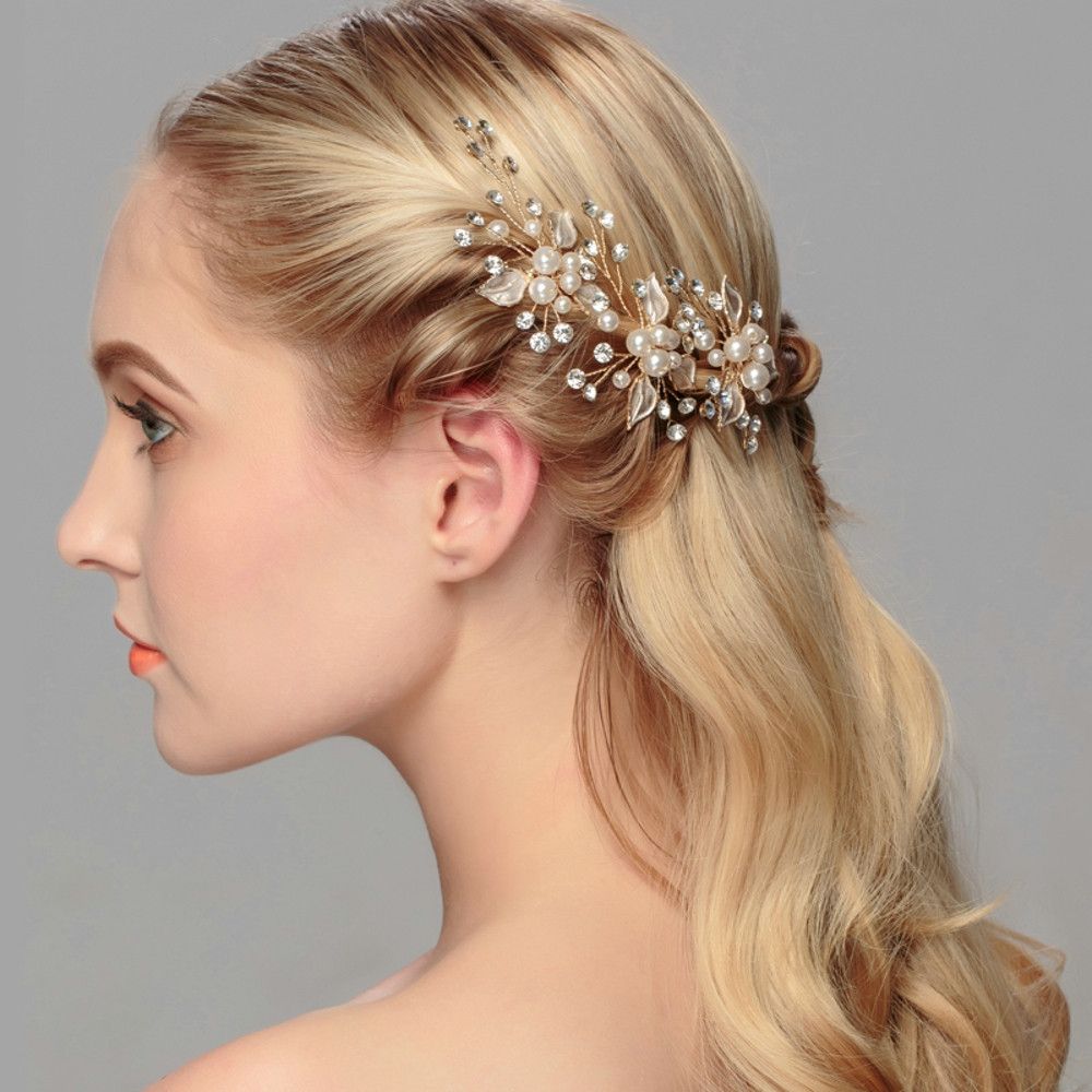 leaf shaped hair accessories wedding jewelry bridal pearl rhinestone head  piece11.5