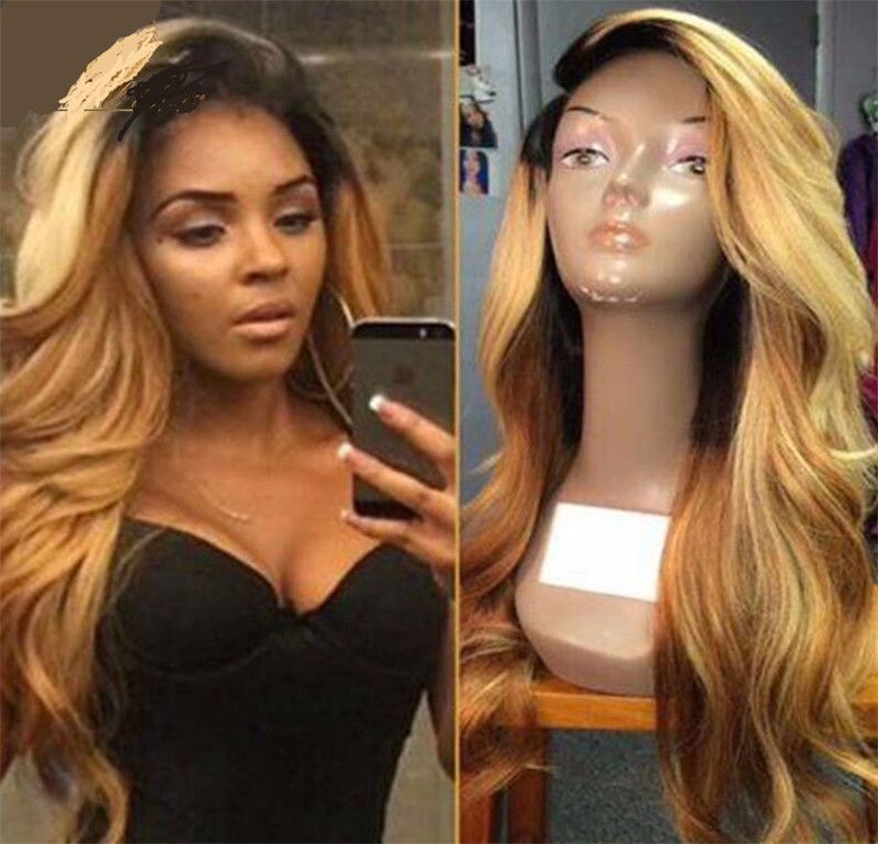 Ombre 1bt27 Brazilian Body Wavy Human Hair Wigs With Baby Hair