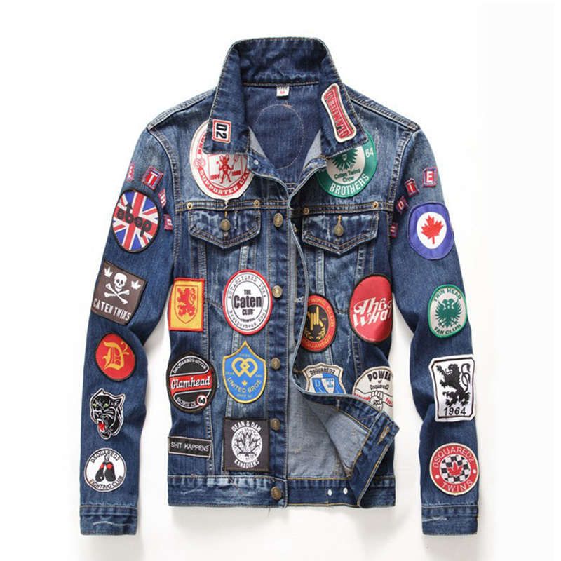 Luxury Fashion Mens Denim Jackets With Patches Slim Fit Jean Jacket For Male Size M XXXL Men
