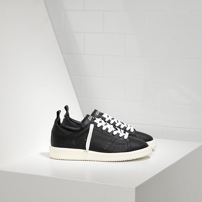 Italy Brand Shoes Genuine Sneakers Starter Sneakers In Calf Leather Black White Sole Shoe Sale 