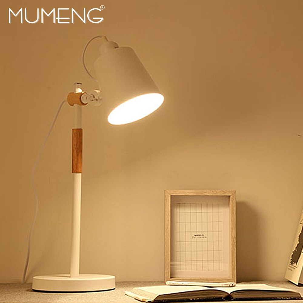 Mumeng Table Lamp 220v E27 Aluminum Desk Eye Protect Students Reading Rotating Wood Light Eur Plug Mode For Indoor