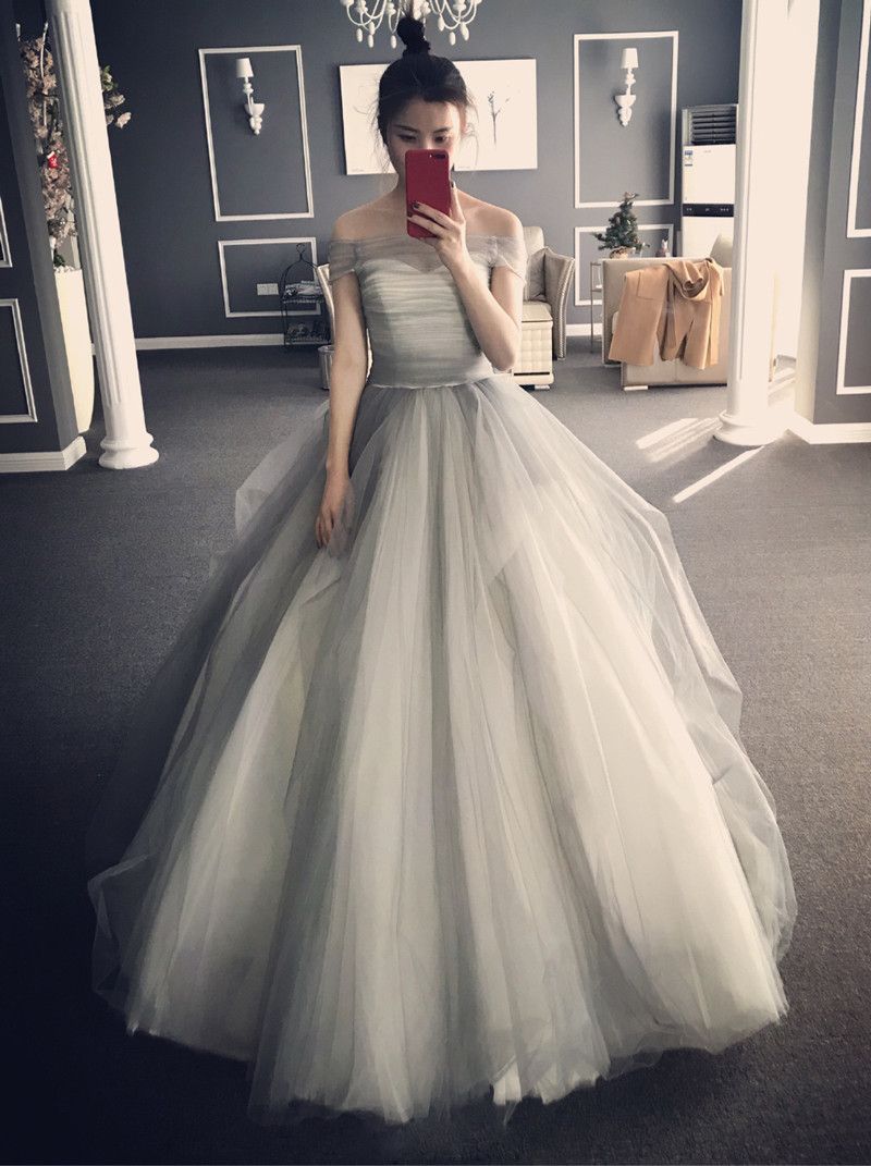 light grey ball gown