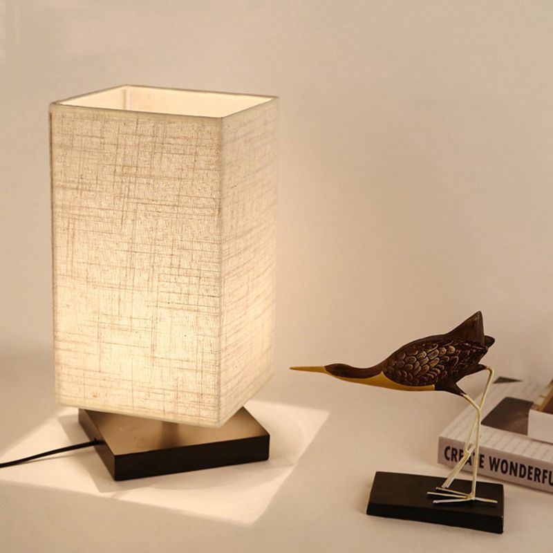 Bedside Table Lamp Minimalist Solid Wood Night Light Desk Simple Lamps Round Nightstand With Fabric Shade