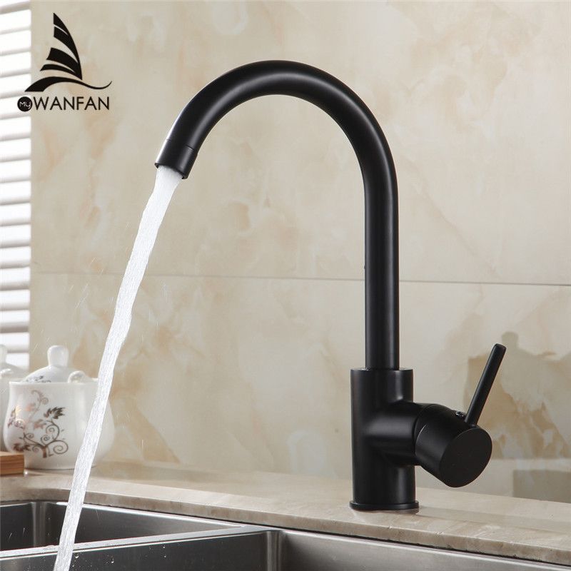 Kitchen Faucets Black Color Rotating Copper Crane Sink Faucet Hot And Cold Water Brass Taps Mixer Tap 7114r