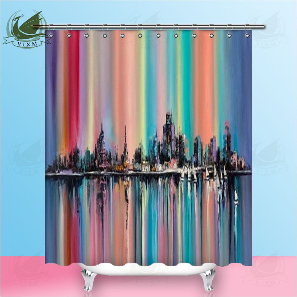Vixm Original Oil Painting Fear Rainbow Color Without City Skyline Vixm Original Oil Painting Fear Rainbow Color Without City Skyline Shower Curtains Polyester Fabric For Home Decor Uk 2019 From Bestory