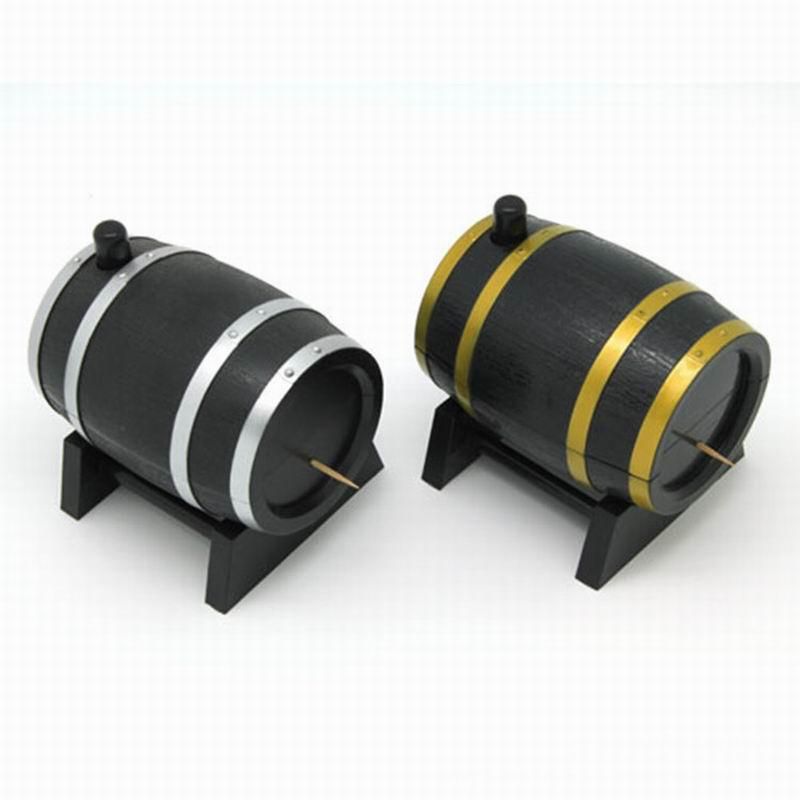 Creative Wine Barrel Style Automatic Toothpick Box Container Dispenser Holder