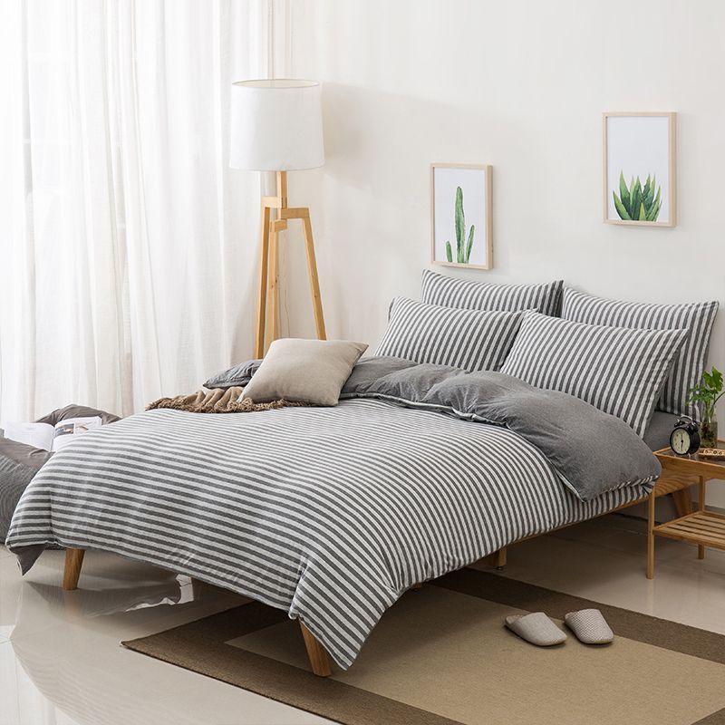 Black Stripe Bedding Set Super Soft Knitted Cotton Duvet Cover Black Stripe Bedding Set Super Soft Knitted Cotton Duvet Cover Fitted Sheet Pillowcase Bed Twin Full Queen King Size Covers