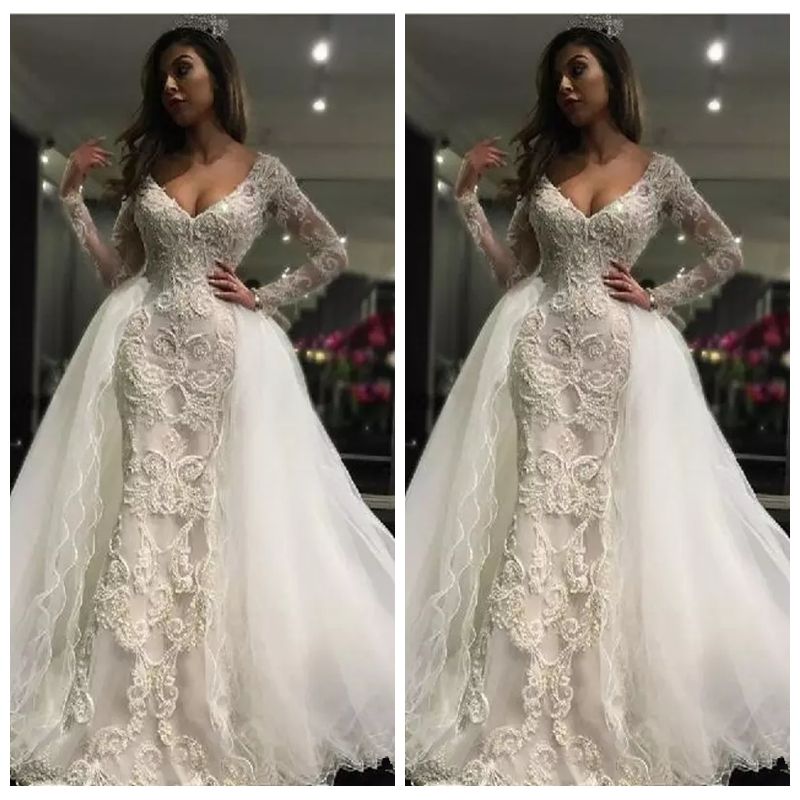 compre 2019 dos piezas de manga larga vestidos de novia con apliques