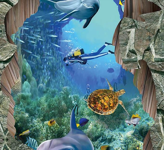 Hd 3d Three Dimensional Marine World Dolphin Floor Tiles Painted