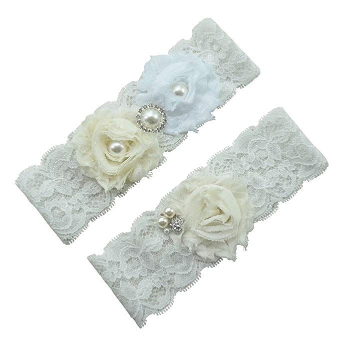 Bridal Garters Bridal Wedding Garters Set Ivory Rhinestones Pearls Prom ...