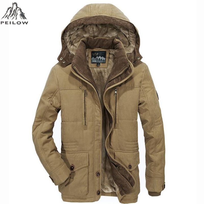 PEILOW Plus Size L5XL 6XL Men Winter Fleece Warm Thick Jacket Men