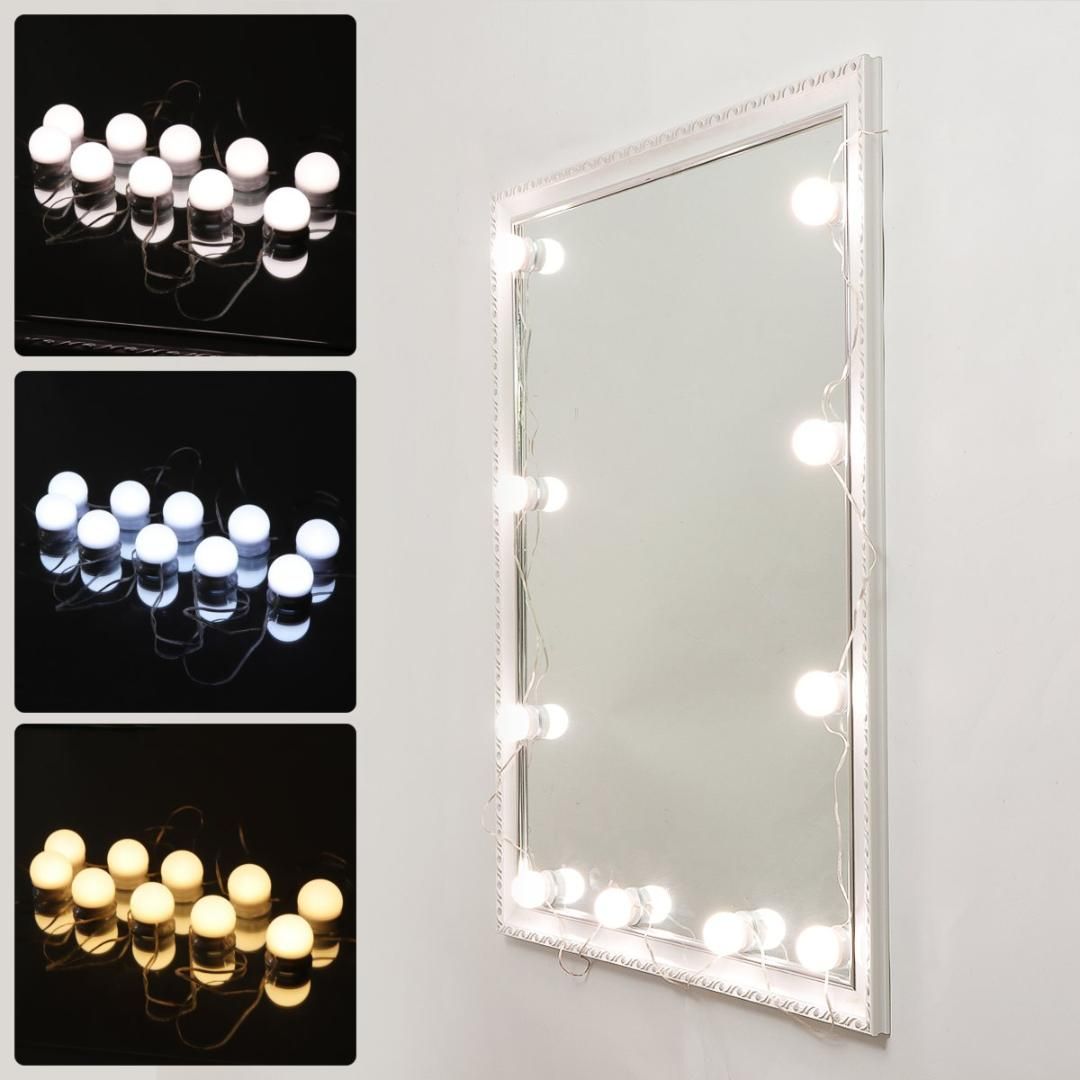 Led Vanity 10 Bulbs Mirror Light Usb Charging 3 Brightness Dimmable Kit Adjustable Lighting Hollywood Makeup Lamp Mirrors