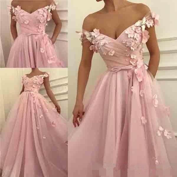 pink a line prom dress