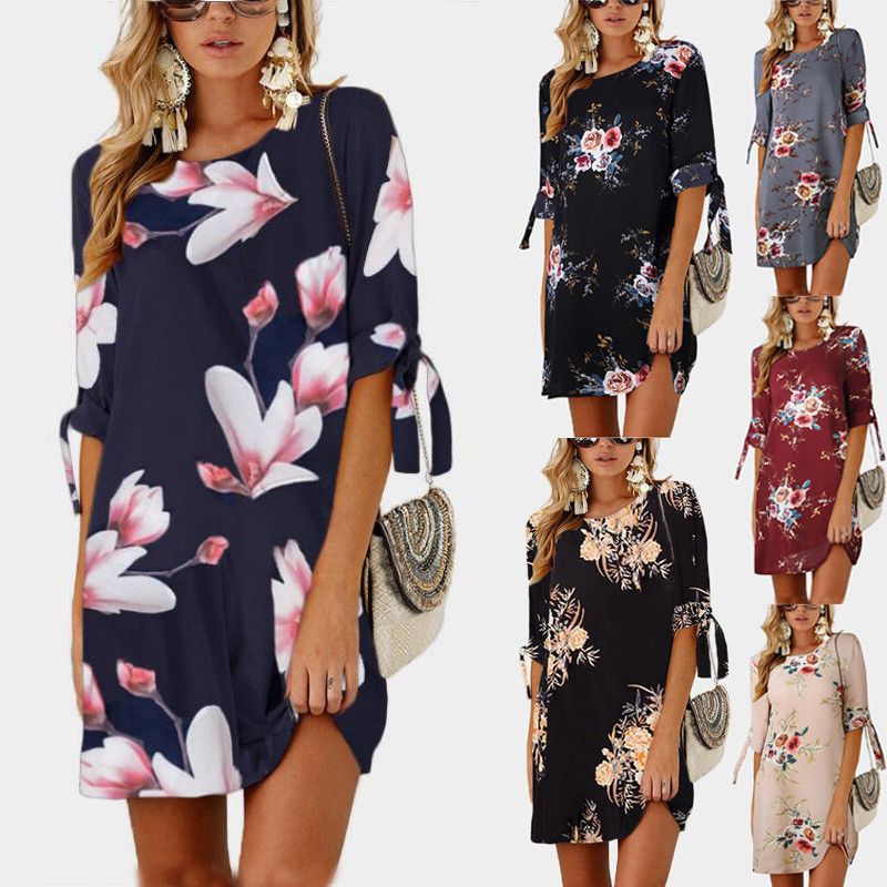 Fashion Womens Floral Print Long Tops Blouse Ladies Summer Beach Shirt Female Dress Plus Size 6 24