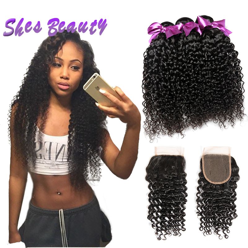 Shesbeauty Curly Hair With Closure Unprocessed Brazilian Virgin
